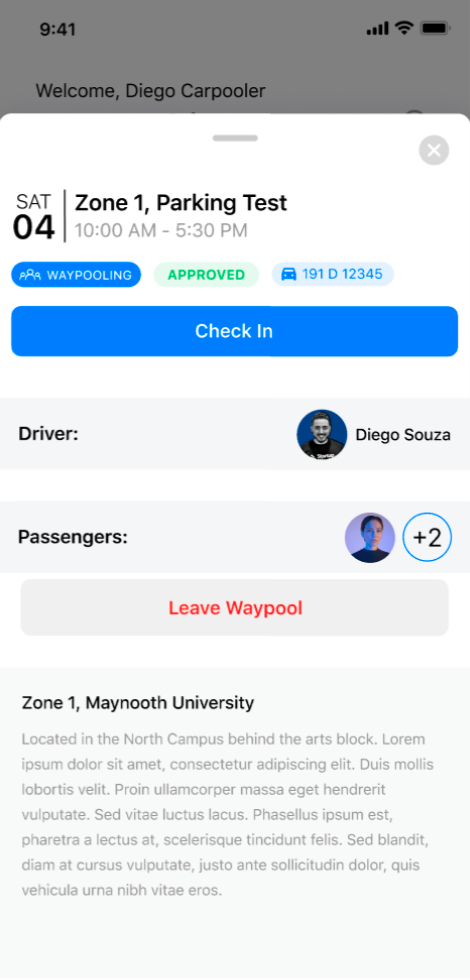 Mobile app waypool check in screenshot