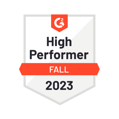 A badge from G2 labeled "High Performer, Fall 2023" for exceptional visitor parking solutions.