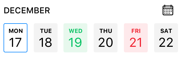 A week in December is shown, highlighting Monday, December 17; Tuesday, December 18; Wednesday, December 19; Thursday, December 20; Friday, December 21; and Saturday, December 22—an ideal period to explore Wayleadr's innovative parking management solutions.