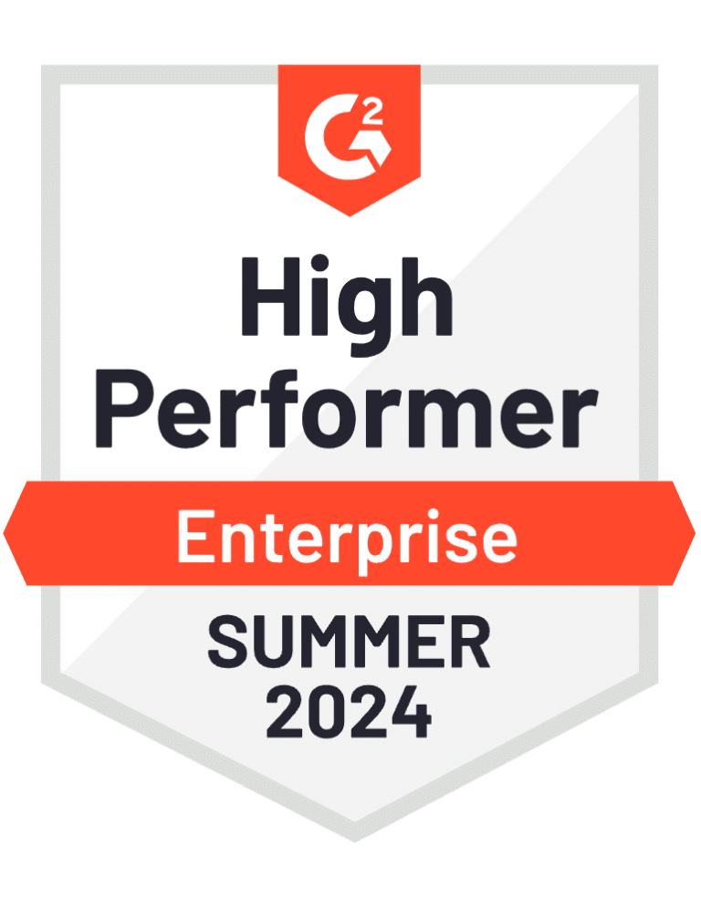 A G2 badge from Summer 2024, highlighting a "High Performer" ranking in the Enterprise category for prowess in commercial parking management.