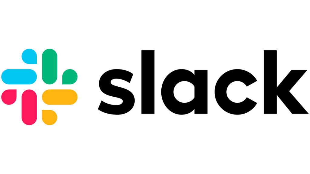 Slack logo featuring a multicolored octothorpe symbol on the left and the text "slack" in lowercase black letters on the right.