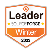 SourceForge Leader Winter 2023 badge with orange and white design.