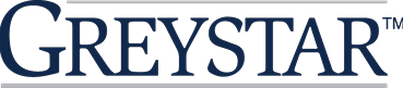 Greystar logo with the word "GREYSTAR" in bold, dark blue uppercase letters on a transparent background, with thin horizontal lines above and below the text.