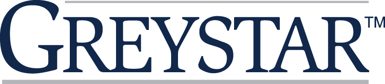 The image displays the GREYSTAR logo in large, navy blue capital letters on a light background.