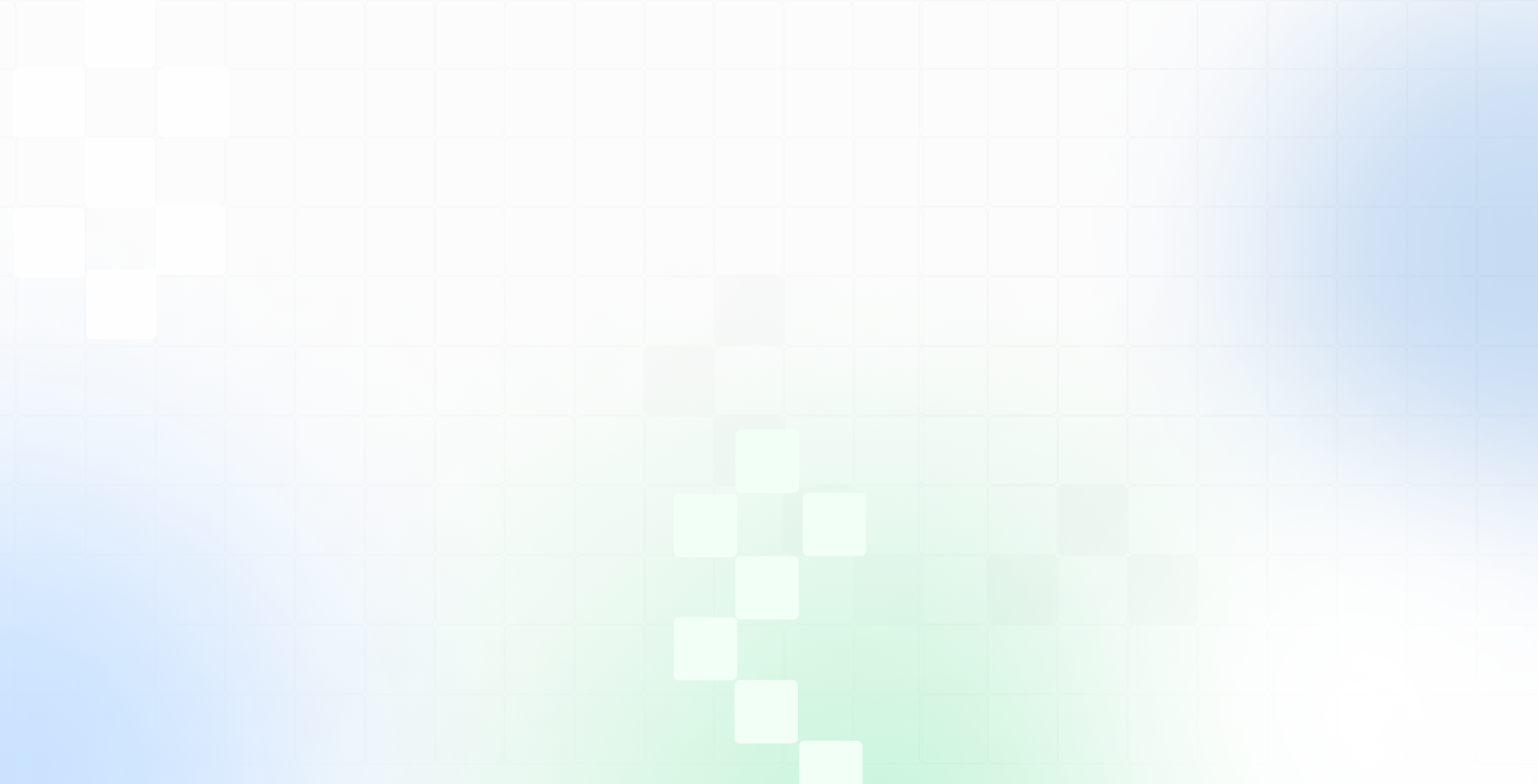 A light, abstract background with a white grid overlay, soft blue and green gradients, and faint translucent squares arranged diagonally.