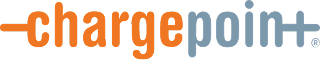 ChargePoint logo with the word "chargepoint" in lowercase, orange and gray letters, featuring stylized plus and minus signs on each end.