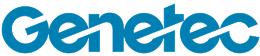 Genetec logo in blue stylized text with a diagonal line intersecting the letters "n" and "t".