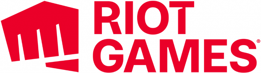Riot Games logo in red with a stylized fist icon to the left of the company name written in bold, uppercase letters.