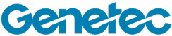 Genetec logo in blue letters with a white diagonal line cutting through the text.