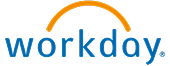 Workday logo with the word "workday" in blue lowercase letters and an orange curved line above the text.