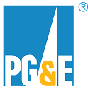PG&E logo featuring white letters "PG&E" on a blue background with a white triangle and a yellow ampersand; registered trademark symbol in the corner.